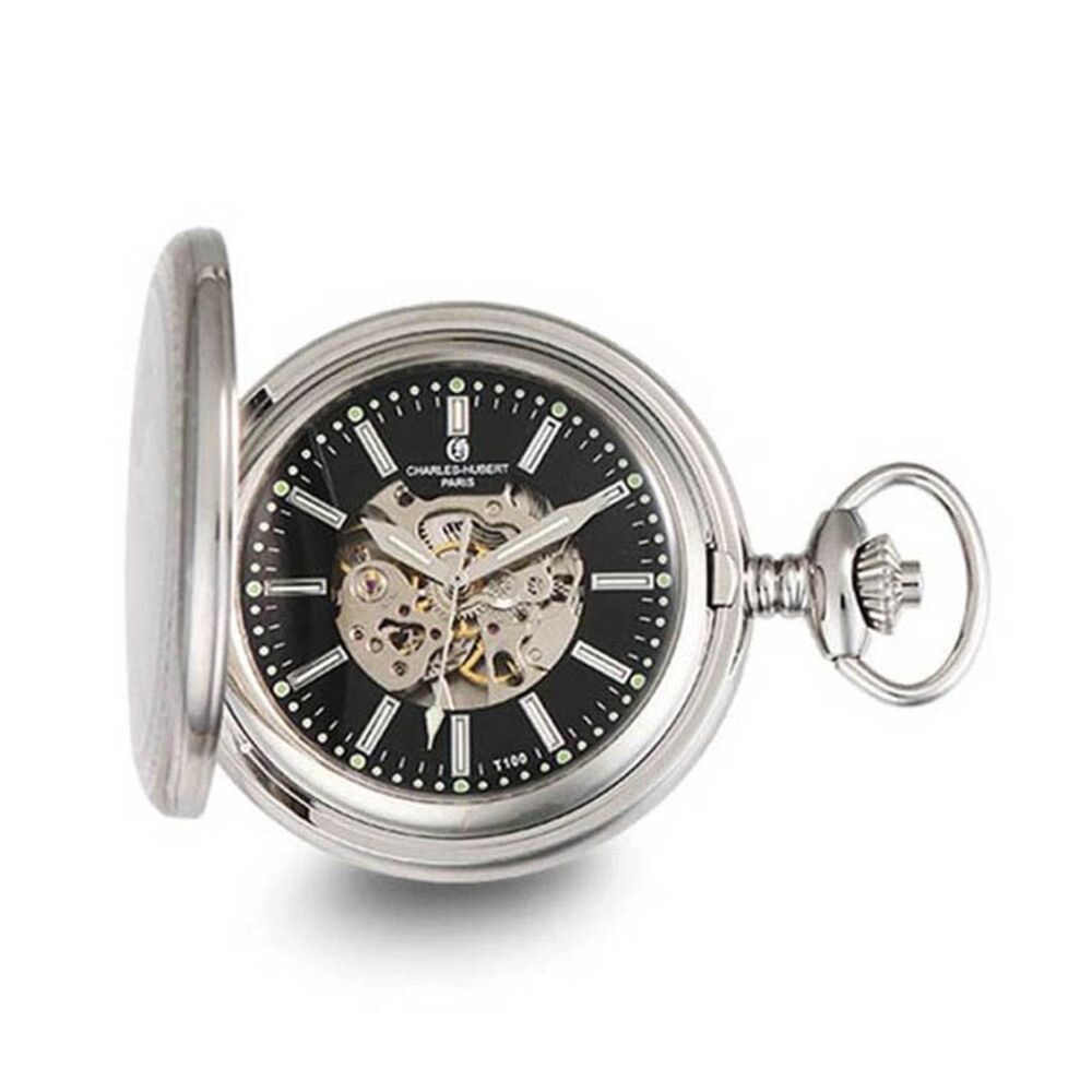 Charles Hubert Stainless Stl Blk Dial Tritium Mechanical Pocket Watch